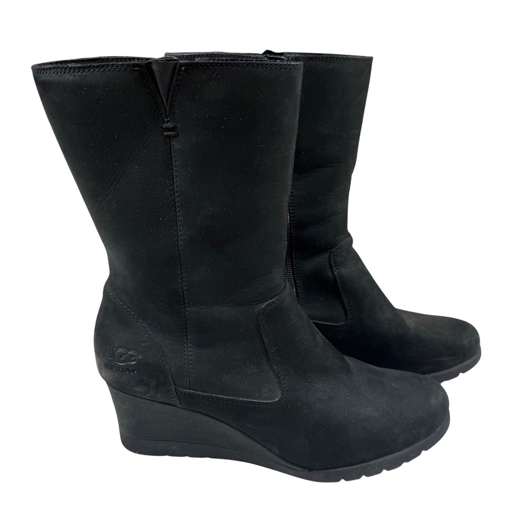 UGG Joely Black Suede Wedge Boots 1012528 Womens 9